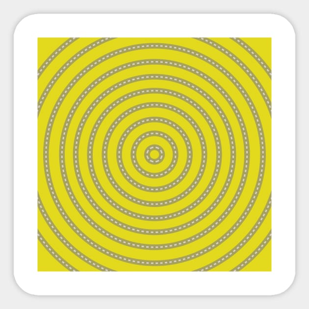 Round Bullseye Pattern no.3 Yellow and Grey with White dashed lines Sticker by Neil Feigeles